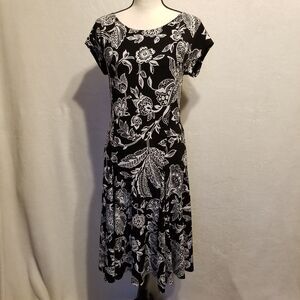 Lauren Ralph Lauren Medium Dress Midi Black Floral Stretch Preppy Office Classic